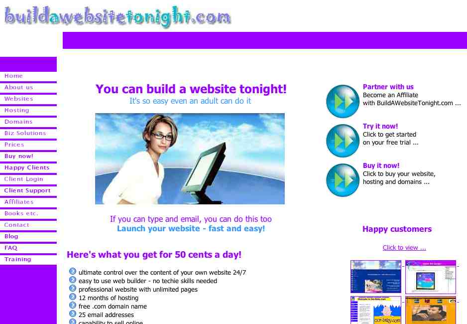 BuildAWebsiteTonight.com looked like ths in April 2006